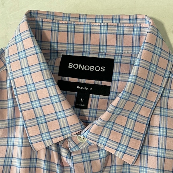 Bonobos Standard Fit Pink Blue Plaid Button Up Shirt Size Medium - Picture 4 of 6